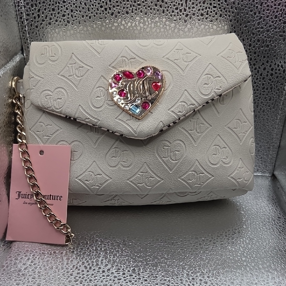 Juicy Couture Cream Embossed Clutch with Heart Accent NWOT